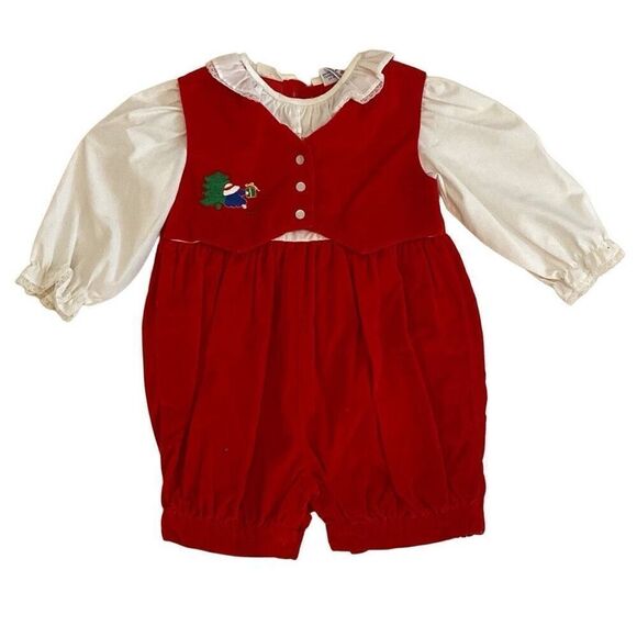 Vintage Petit Ami Red Velour Romper Baby 3-6 Months Size Christmas - Picture 1 of 4